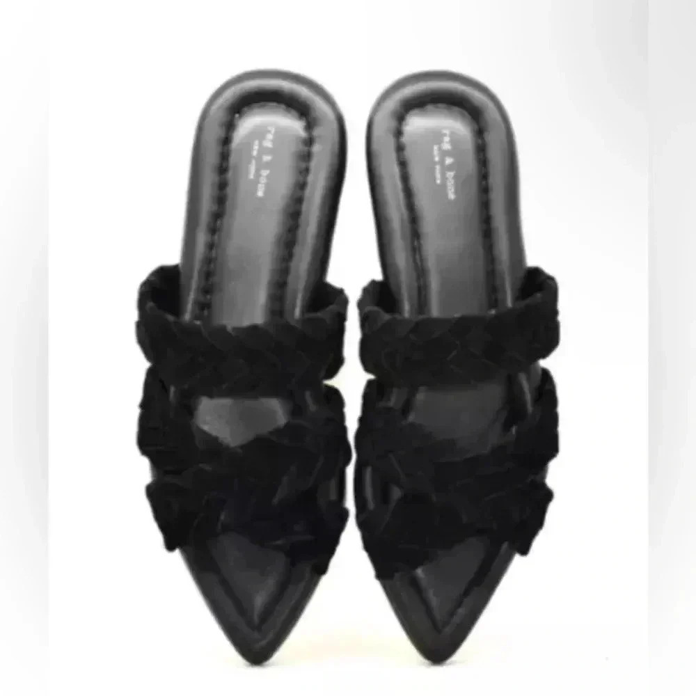 Nwob Rag & Bone Lewis Black Pointed Toe Leather S… - image 1